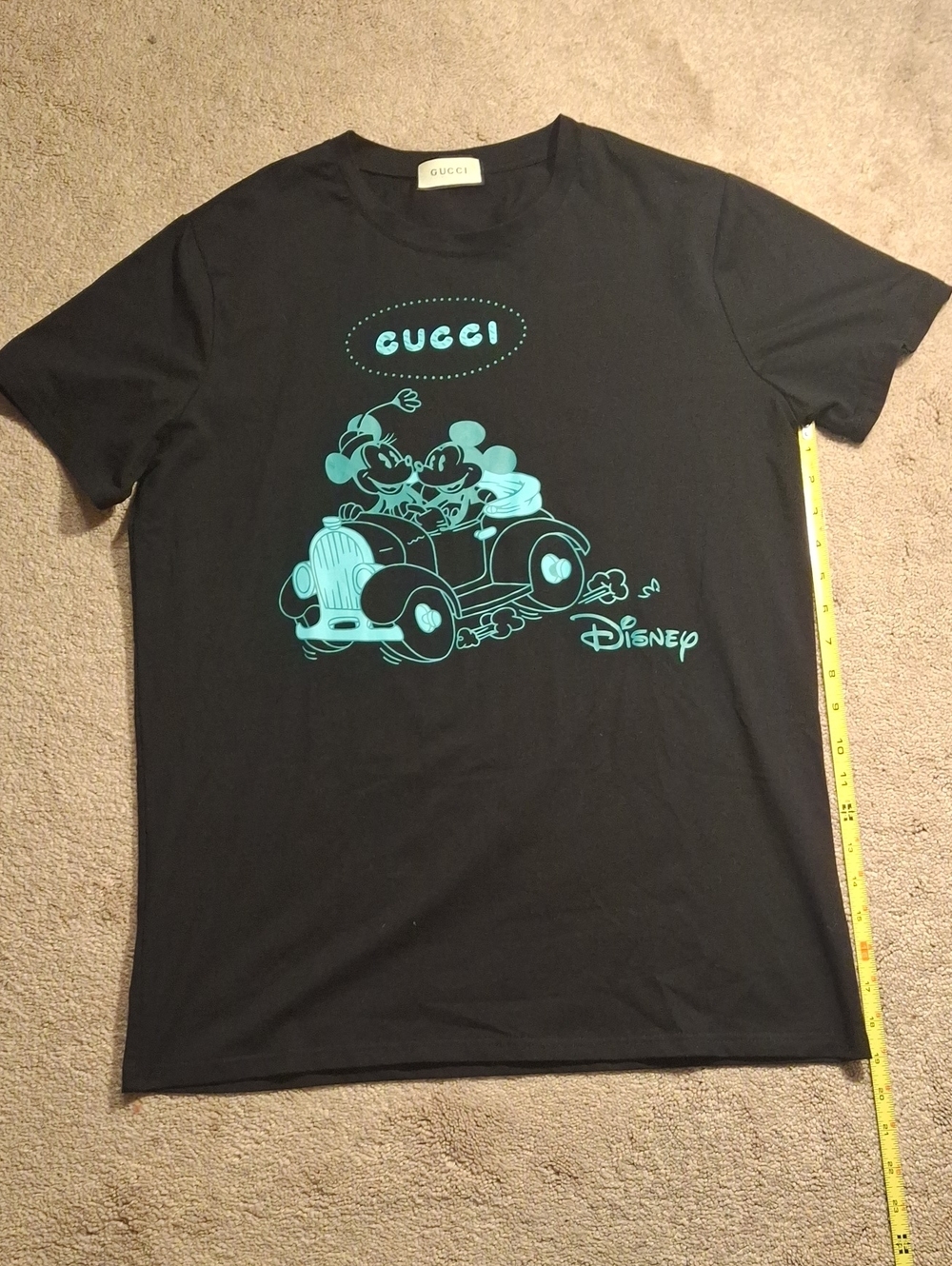 Gucci Black Tee with Teal Logo Graphic